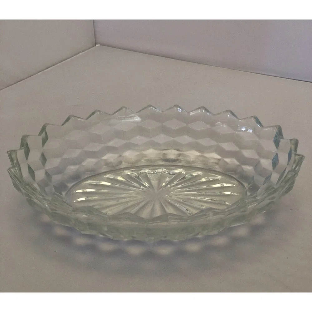 Vintage Bowl Clear Glass Starburst Etched Spiked Edges 9.5 x‎ 5